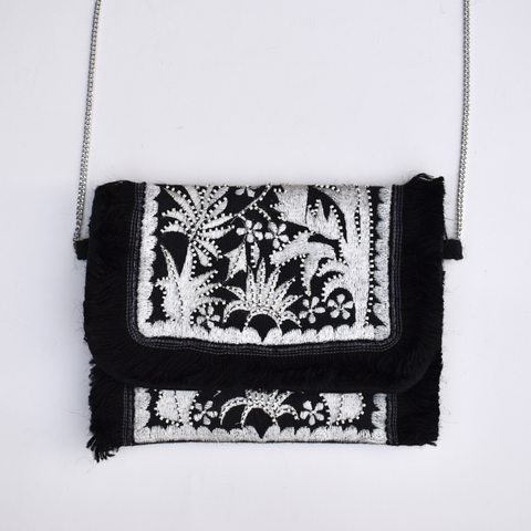 Nadia Beaded Handbag - Black & Ivory