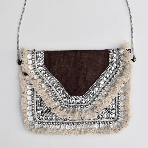 Alia Beaded Handbag - Brown