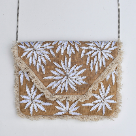 Nina Beaded Handbag - Beige & Ivory