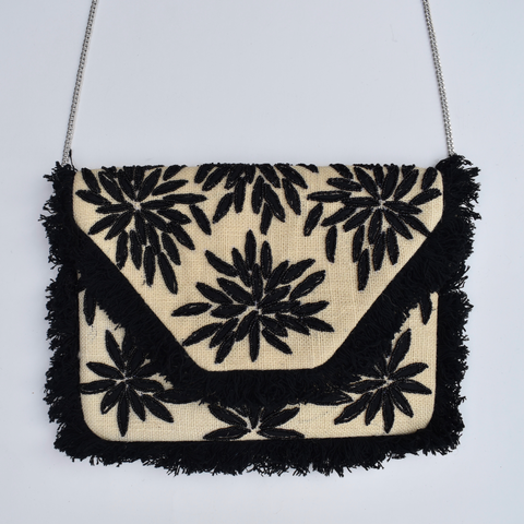 Nina Beaded Handbag - Cream & Black