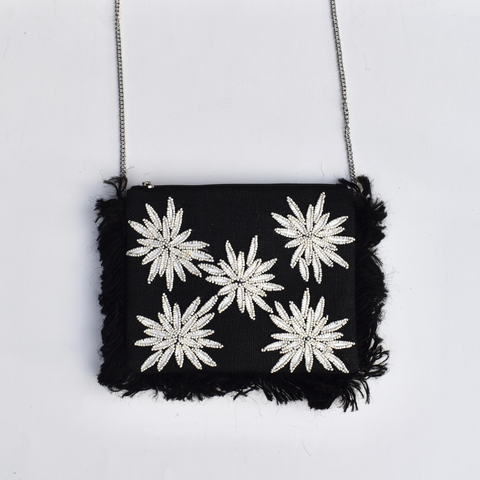 Sylvia Beaded Handbag - Black & Ivory