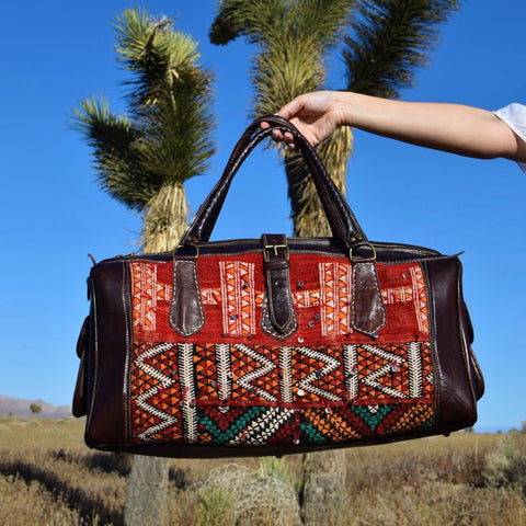 Moroccan Weekender Bag - Burgundy Print - LUCINE