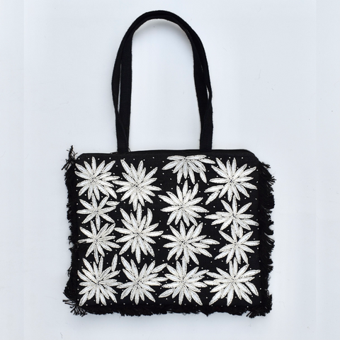 Maya Beaded Shoulder Bag - Black & Ivory