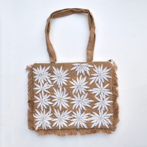 Maya Beaded Shoulder Bag - Beige & Ivory