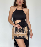 Nadia Beaded Handbag - Beige & Black