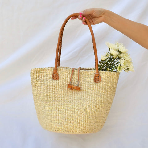 Kenya Bag with Leather Handles - Cream